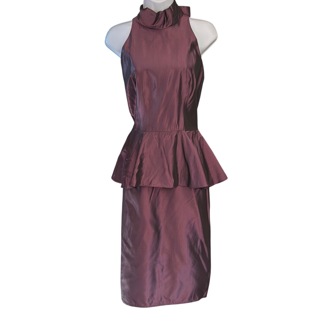 Vintage Whimsigoth Peplum Dress Plum Iridescent 80s Gala Prom Retro Fallcore